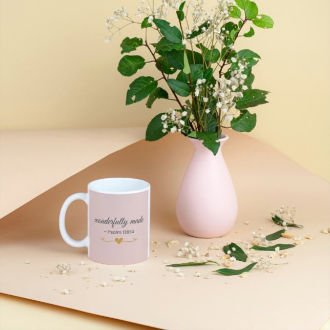 Wonderfully Made – Psalm 139:14 Pink Mug (Creator Uploaded)