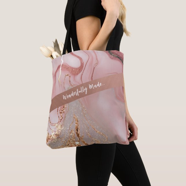 Wonderfully Made Woman's Tote Bag Customise Text (Close Up)