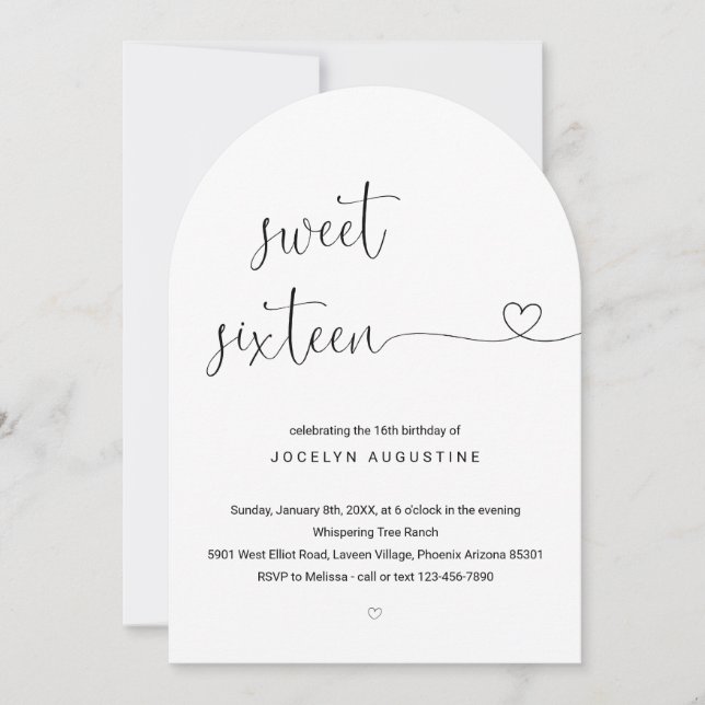 Wonderfully Simple Sweet Sixteen Birthday Party Invitation (Front)