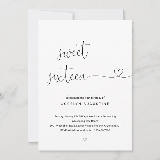 Wonderfully Simple Sweet Sixteen Birthday Party Invitation (Front)