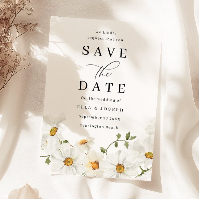 Wondering White Spring Floral Wedding Save The Date (Creator Uploaded)