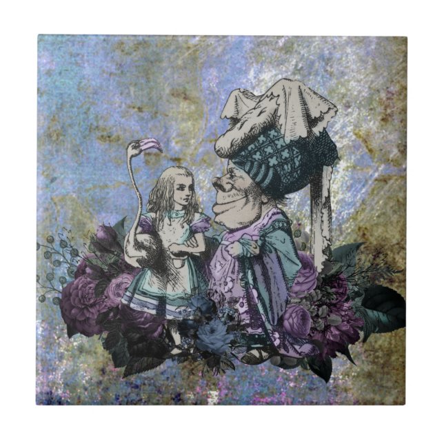 Wonderland Alice Flamingo and Duchess Ceramic Tile (Front)
