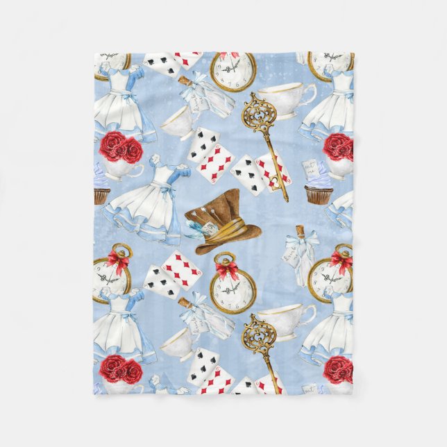 Wonderland Alice Pattern Fleece Blanket (Front)