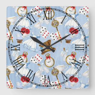 Wonderland Alice Pattern Square Wall Clock