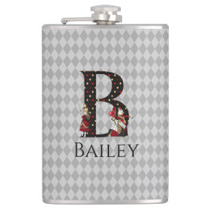 Wonderland Alice & Queen of Hearts Letter B  Hip Flask