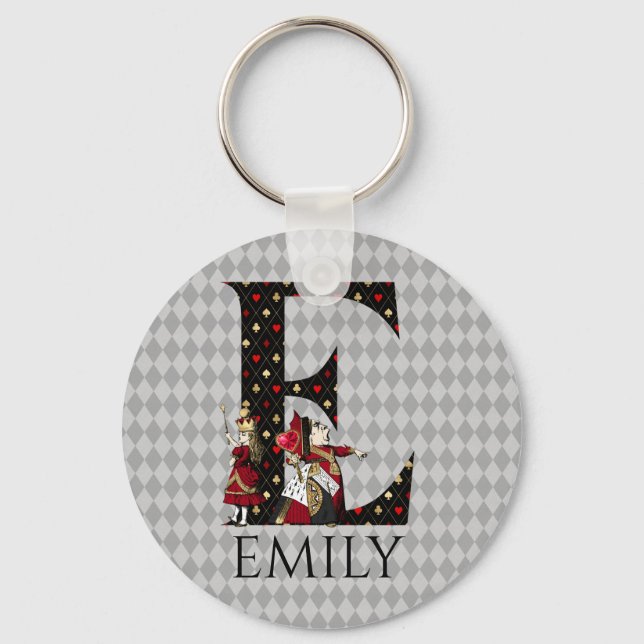 Wonderland Alice & Queen of Hearts Letter E   Key Ring (Front)
