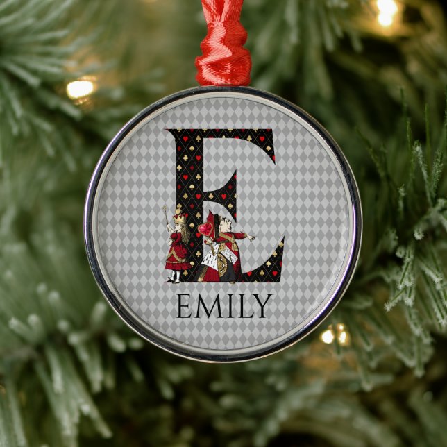 Wonderland Alice & Queen of Hearts Letter E   Metal Ornament (Tree)
