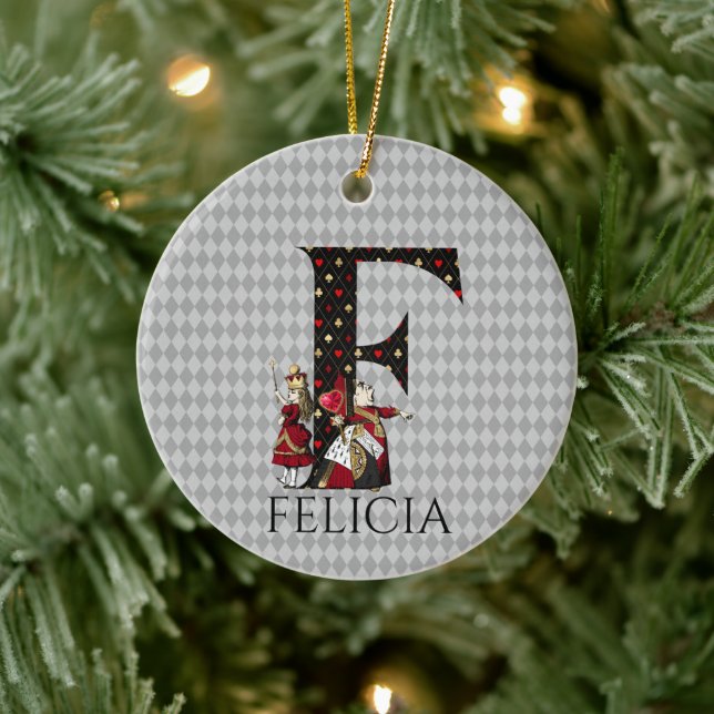 Wonderland Alice & Queen of Hearts Letter F  Ceramic Ornament (Tree)