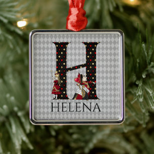 Wonderland Alice & Queen of Hearts Letter H   Metal Ornament