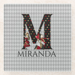 Wonderland Alice & Queen of Hearts Letter M   Glass Coaster