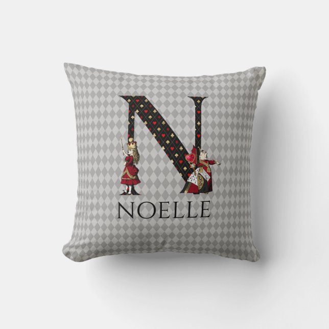 Wonderland Alice & Queen of Hearts Letter N Cushion (Front)
