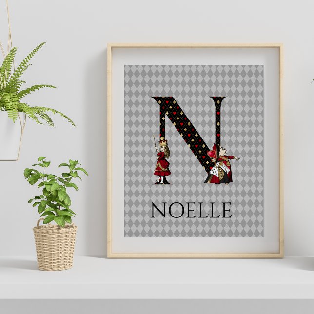 Wonderland Alice & Queen of Hearts Letter N  Poster (shown: 16 x 20 framed poster)
