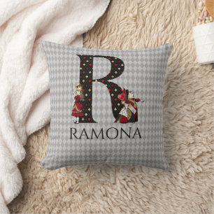 Wonderland Alice & Queen of Hearts Letter R Cushion