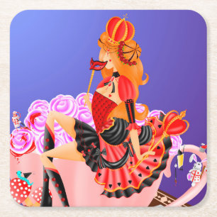 Wonderland Art - Red Queen in teacup Square Paper Coaster