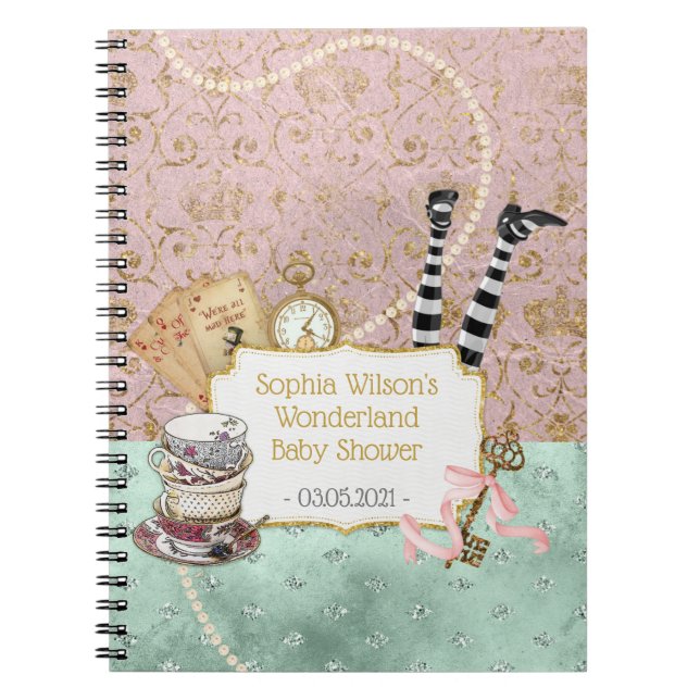 Wonderland Baby Shower Spiral Photo Notebook (Front)