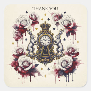 Wonderland Clockwork Rose Rabbit Square Sticker