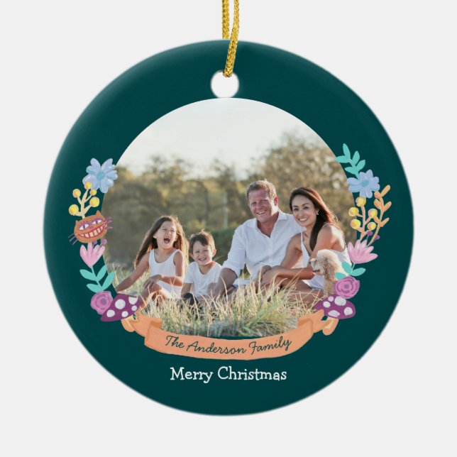 Wonderland Dreamer floral wreath_green Ceramic Ornament (Front)