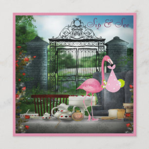 Wonderland Flamingo Sip & See Girl Baby Shower Invitation