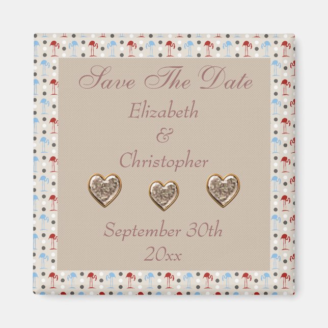 Wonderland Flamingos Save The Date Wedding Magnet (Front)