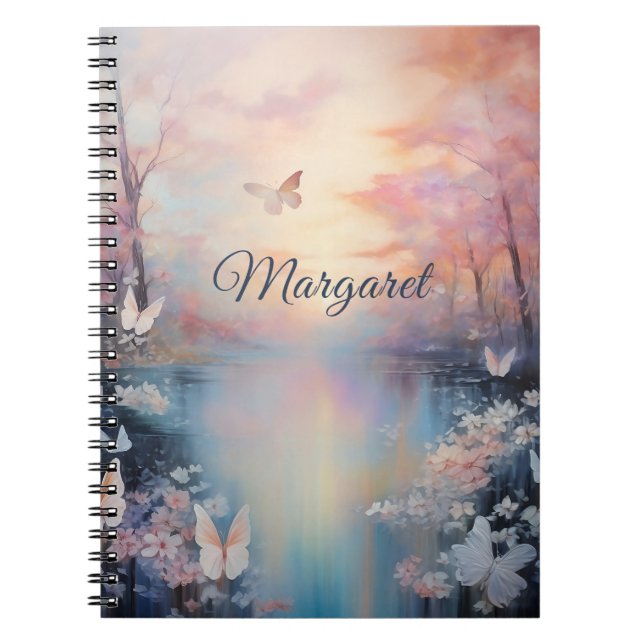 Wonderland Lake & Butterflies Personalized Notebook (Front)