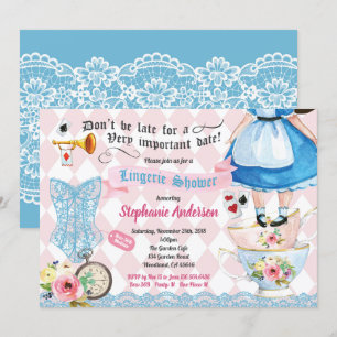Wonderland lingerie shower bridal shower pink blue invitation