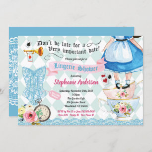 Wonderland lingerie shower bridal shower turquoise invitation