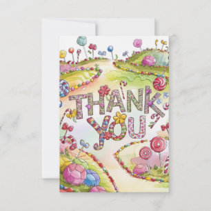 Wonderland Lollipop Candyland thank you card