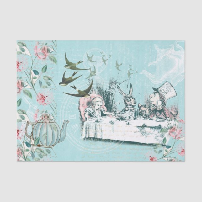 Wonderland Mad Tea Party Aqua Pink Tissue Paper (Front)