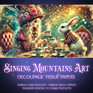 Wonderland Magic Girl and Rabbit Teatime Decoupage Tissue Paper