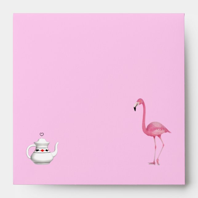 Wonderland Pink Flamingo & Teapot Envelopes (Front)