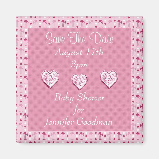 Wonderland Pink Flamingos Save The Date Baby Magnet (Front)