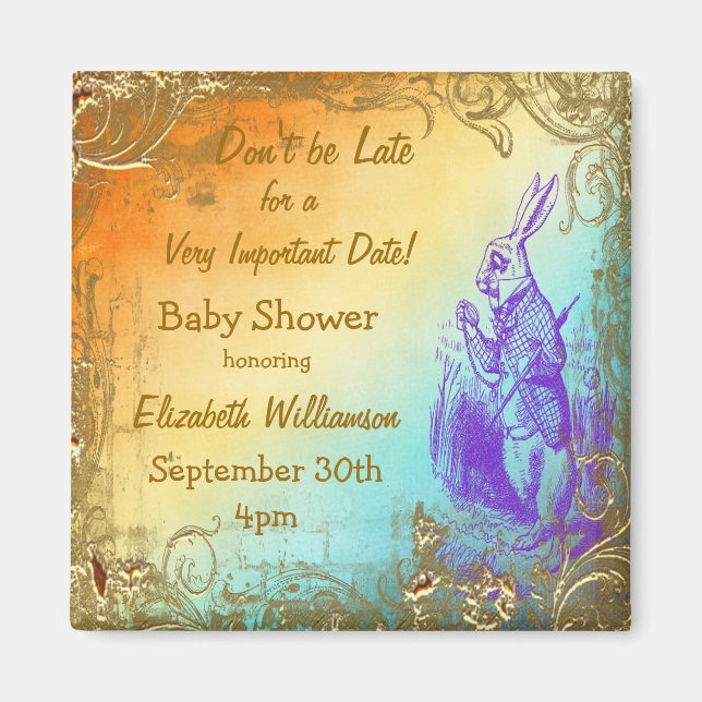 Wonderland Rabbit Save The Date Baby Shower Magnet (Front)