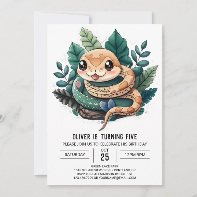  Wonderland Reptile Adventure Birthday Invitation (Front)