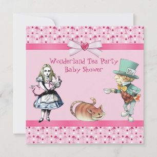 Wonderland Tea Party Pink Flamingos Baby Shower Invitation