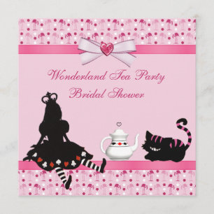 Wonderland Tea Party Pink Flamingos Bridal Shower Invitation