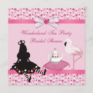 Wonderland Tea Party Pink Flamingos Bridal Shower Invitation