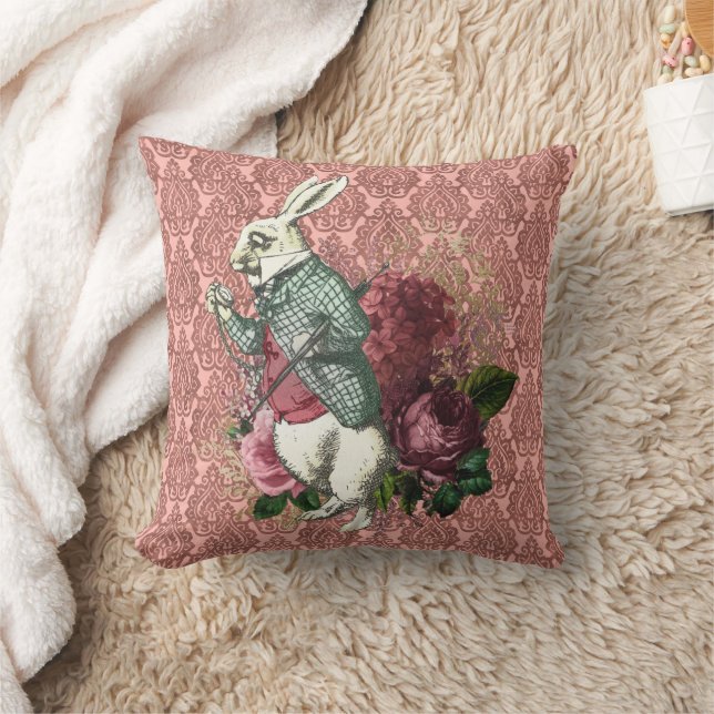 Wonderland White Rabbit Floral Cushion (Blanket)