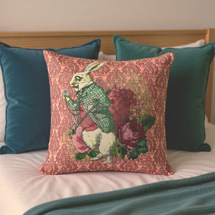 Wonderland White Rabbit Floral Cushion