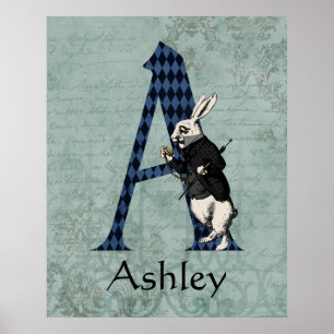 Wonderland White Rabbit Letter A  Poster