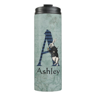Wonderland White Rabbit Letter A   Thermal Tumbler