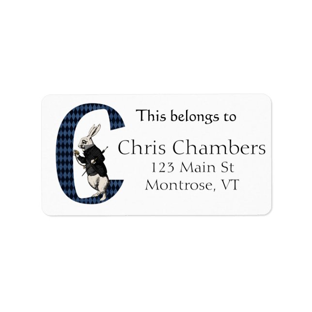 Wonderland White Rabbit Letter C  Bookplate Label (Front)