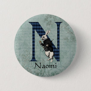 Wonderland White Rabbit Letter N   6 Cm Round Badge