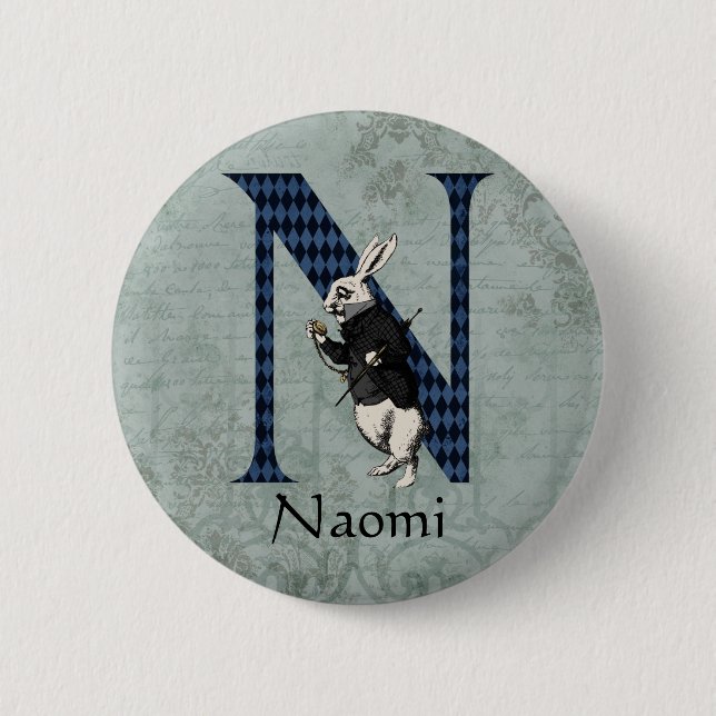 Wonderland White Rabbit Letter N   6 Cm Round Badge (Front)