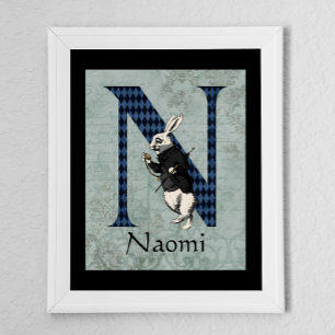 Wonderland White Rabbit Letter N  Poster