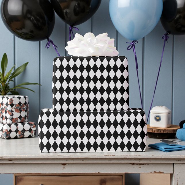 Wonderland with Black White Diamonds Birthday Wrapping Paper (Creator Uploaded)