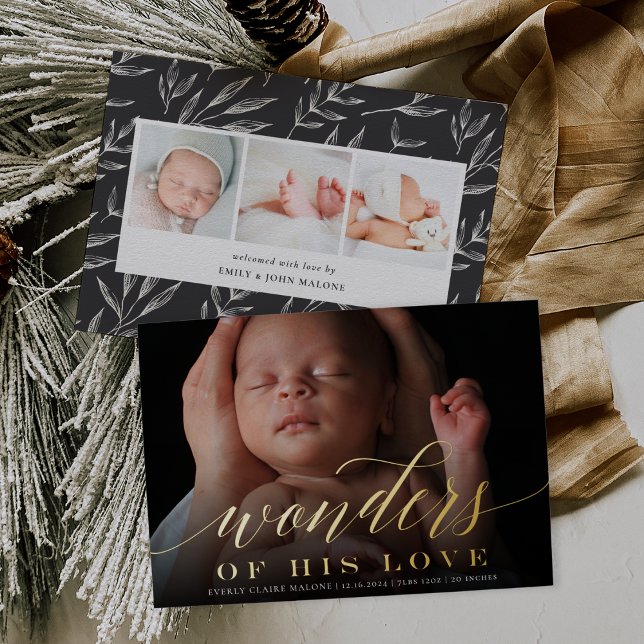 Wonders | Holiday Photo Foil Birth Announcement (Creator Uploaded)