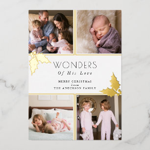 Wonders of his Love 4 Photos Christmas Gold Foil H Holiday Card