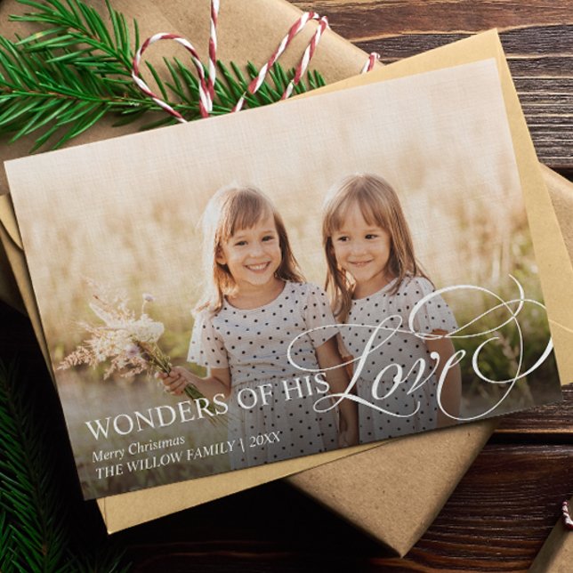 Wonders of His Love Christian Christmas One Photo Holiday Card (Creator Uploaded)