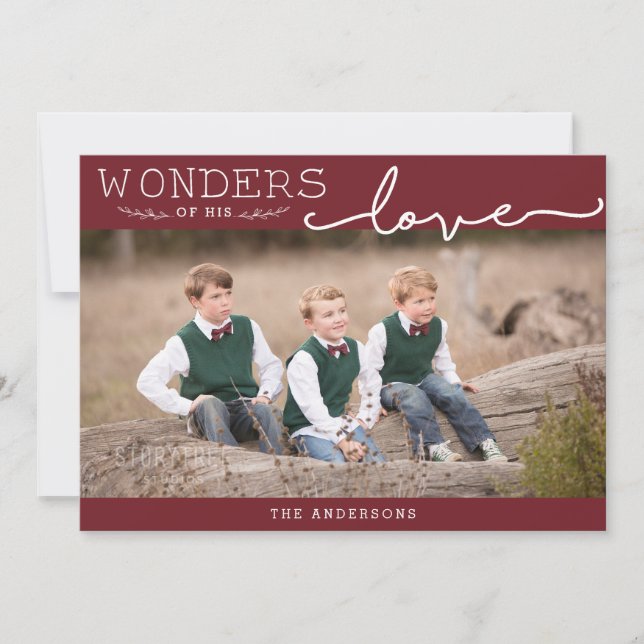 Wonders of His Love Custom Colour Modern Christmas Holiday Card (Front)