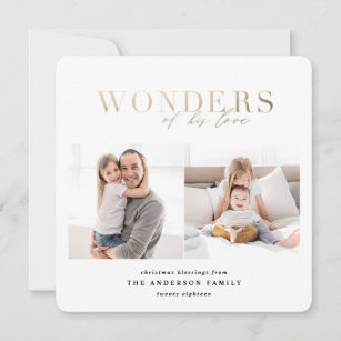 Wonders of his love multi photo gold geometric holiday card